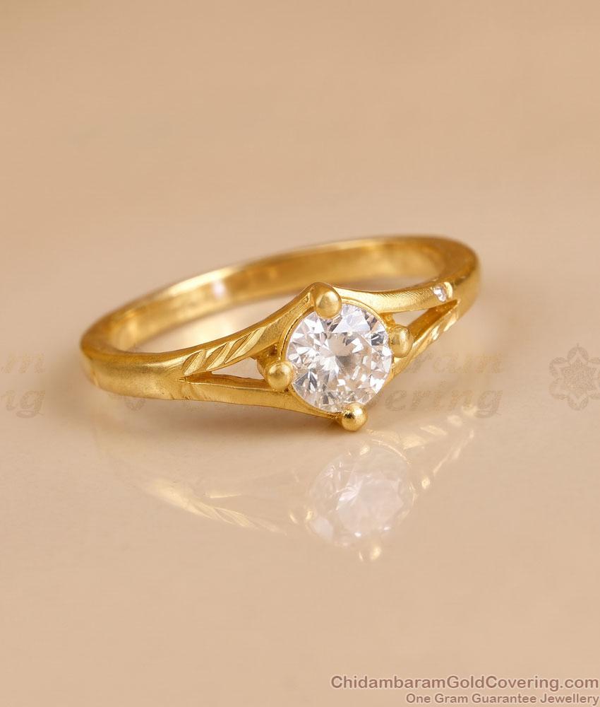 Light Weight Gold Polish White Stone Ring For Women FR1763