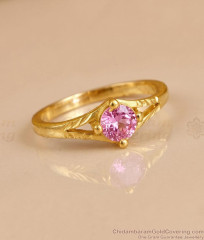 Classic Pink Stone Daily Wear Gold Imitation Finger Ring Online FR1765