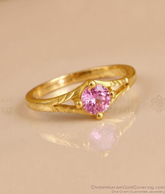 Classic Pink Stone Daily Wear Gold Imitation Finger Ring Online FR1765