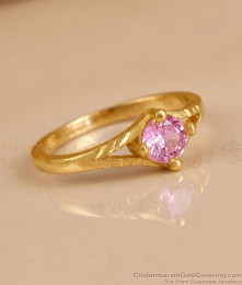 Classic Pink Stone Daily Wear Gold Imitation Finger Ring Online FR1765