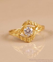 Classic Carved Wave Single Stone Gold Plated Ring For Women FR1770