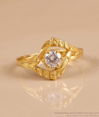 Classic Carved Wave Single Stone Gold Plated Ring For Women FR1770
