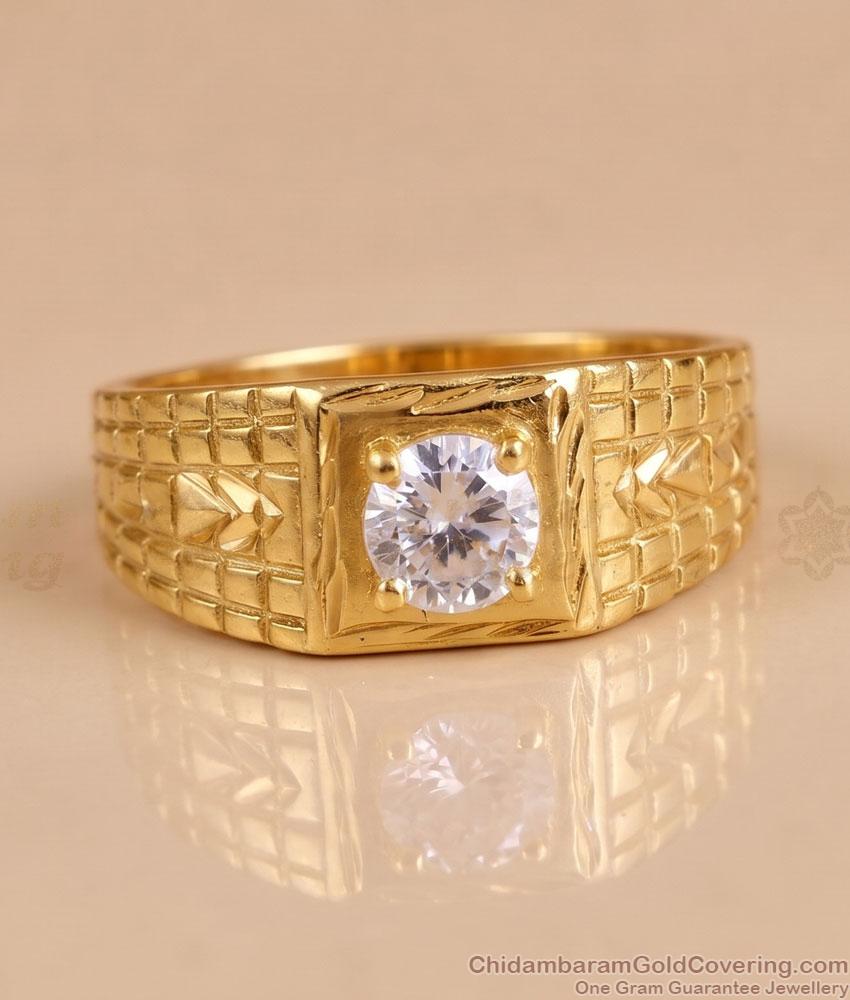 Traditional Grid Texture Four Prong White Gemstone Mens Ring FR1771 Traditional Grid Texture Four Prong White Gemstone Mens Ring FR1771