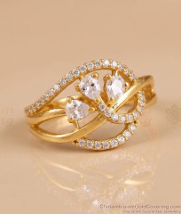 Teardrop Cluster Curved Ribbon White CZ Finger Ring FR1772