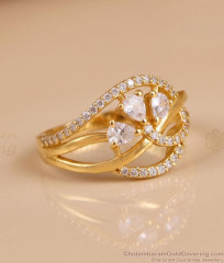 Teardrop Cluster Curved Ribbon White CZ Finger Ring FR1772