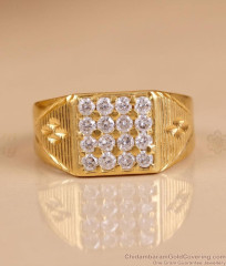 Multi-Stone Square Signet Gold Plated Mens Ring FR1773