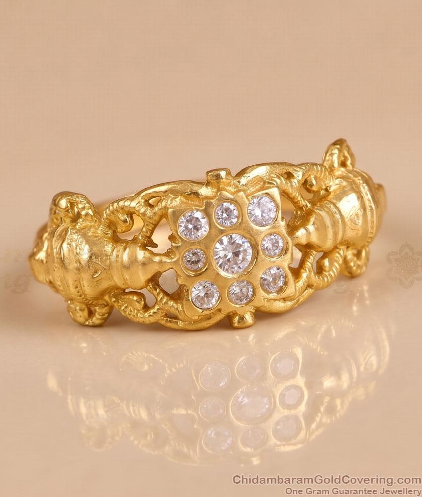 Antique Nakshi Elephant Motif 9 Stone Cluster Gold Plated Ring FR1774 Antique Nakshi Elephant Motif 9 Stone Cluster Gold Plated Ring FR1774