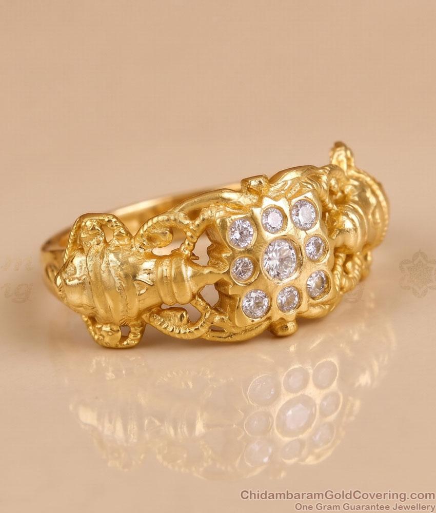 Antique Nakshi Elephant Motif 9 Stone Cluster Gold Plated Ring FR1774 Antique Nakshi Elephant Motif 9 Stone Cluster Gold Plated Ring FR1774