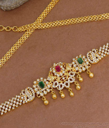 Stylish Artificial Diamond Studded Gold Plated Oddiyanam Bridal Jewelry Collections HC1044