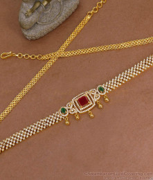 Premium Quality AD Stone Vaddanam Semi Precious Ruby Emerald Gold Plated Hip Chain HC1045