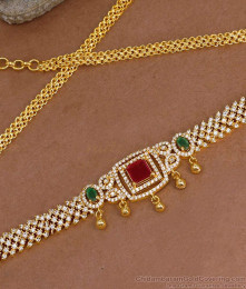 Premium Quality AD Stone Vaddanam Semi Precious Ruby Emerald Gold Plated Hip Chain HC1045