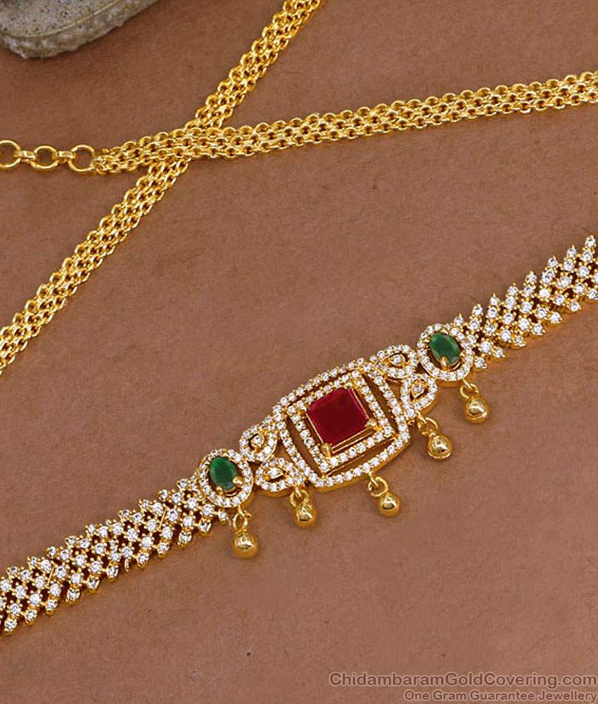 Premium Quality AD Stone Vaddanam Semi Precious Ruby Emerald Gold Plated Hip Chain HC1045 Premium Quality AD Stone Vaddanam Semi Precious Ruby Emerald Gold Plated Hip Chain HC1045