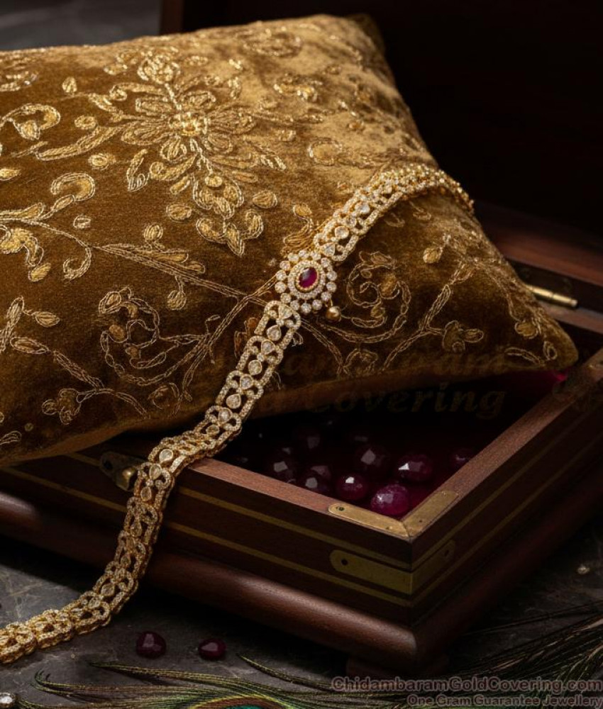 Stylish Ruby White AD Stone Vaddanam Bridal Wear Gold Plated Hip Chain HC1046