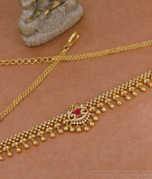 Elegant Gold Tone Teardrop CZ Waist Chain Ruby Emerald Accents HC1050