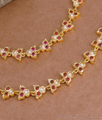 Beautiful Impon Ruby Pearl Stone Mattal 5 Metal Bridal Jewelry Online MATT203