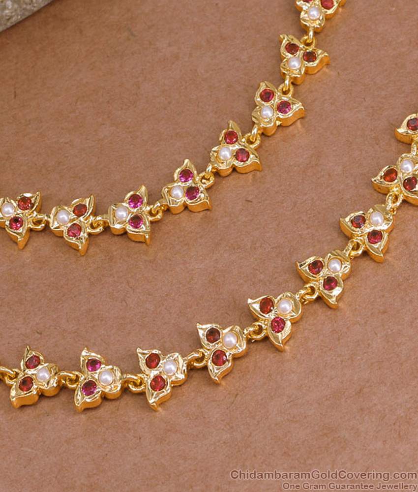 Beautiful Impon Ruby Pearl Stone Mattal 5 Metal Bridal Jewelry Online MATT203