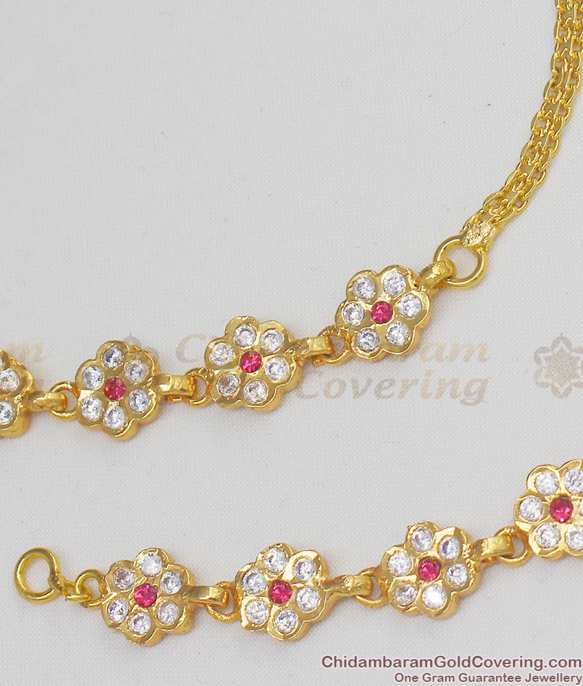 Five Metal Flower Design Gold Impon Bridal Wear Suthu Matilu Ornament MATT28