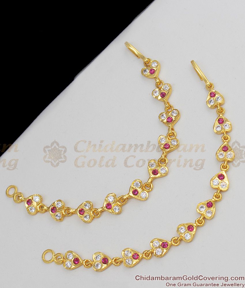 Attractive Ruby White Stone Impon Gold Suthu Maatal Jewelry For Ladies MATT29