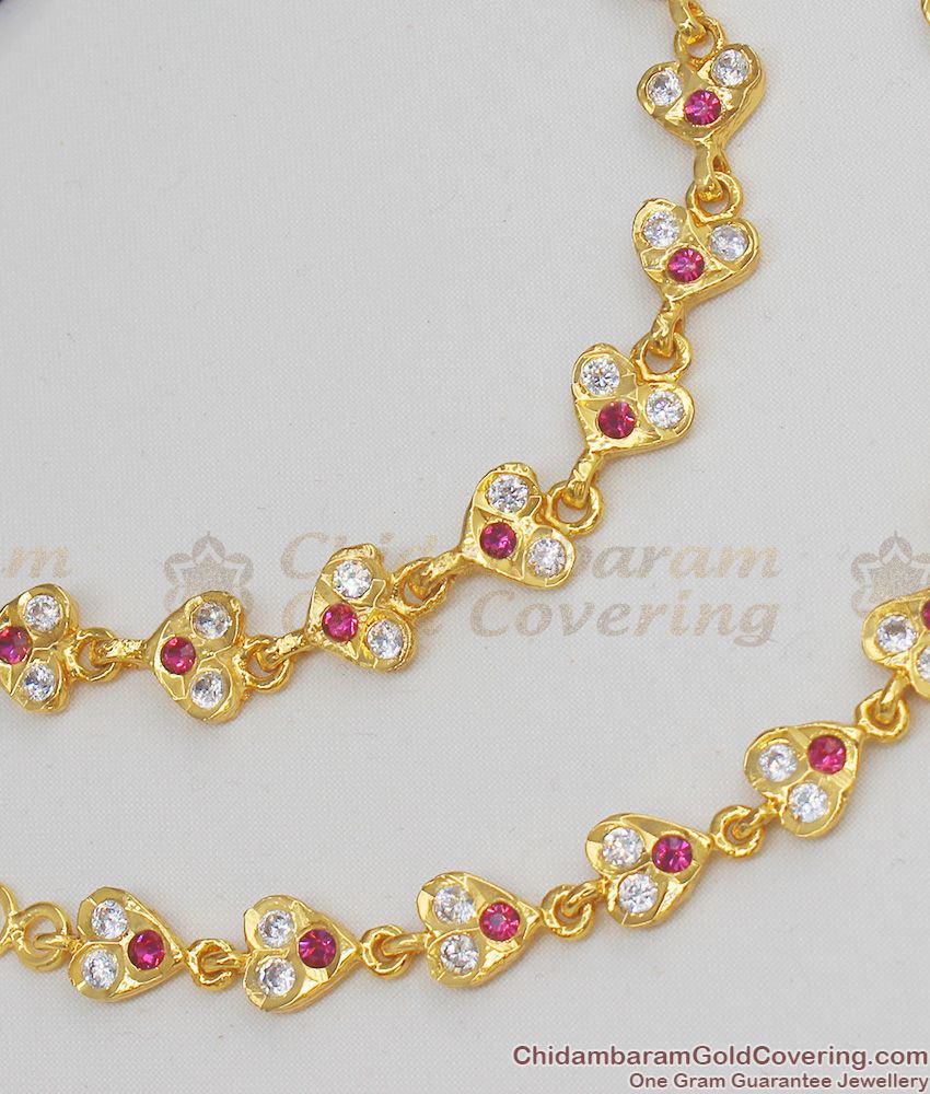 Attractive Ruby White Stone Impon Gold Suthu Maatal Jewelry For Ladies MATT29