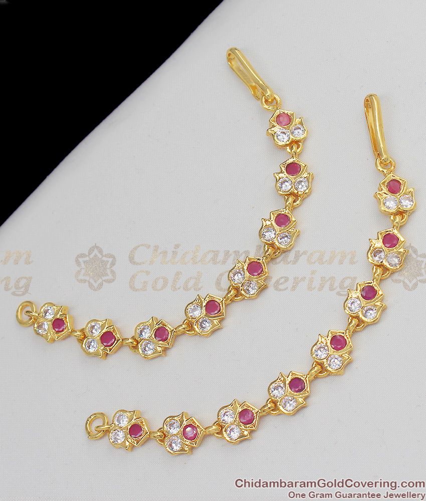 Hot Selling Impon AD Ruby Stone Real Gold Suthu Matilu Hair Ornament MATT30