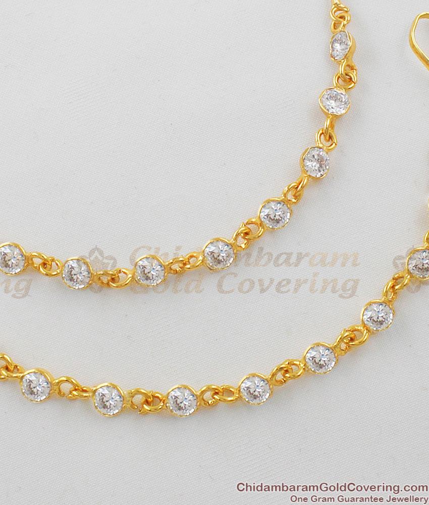 One gram Gold Big White Stones Kaadhu Maatal Collections for Bridal Functions MATT47