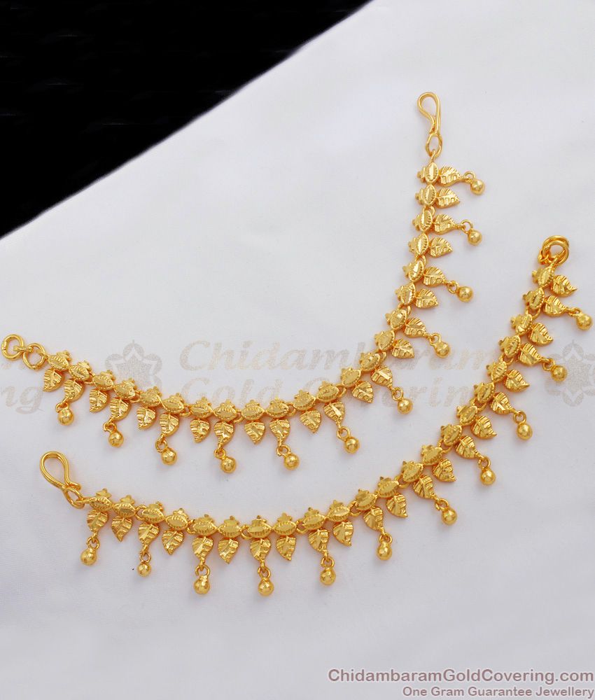 Handcrafted Golden Leaf Design Hook Maatal for Earrings Gold Beads For Wedding MATT67