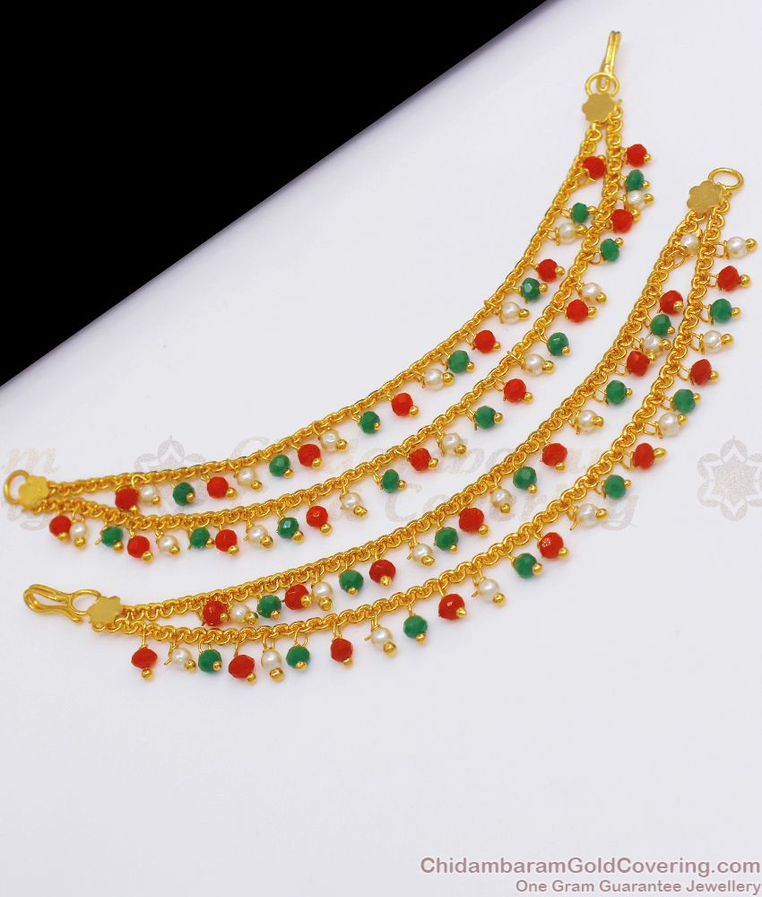 Double Line Gold Matilu Design  With Multi Color Beads Hair Chain Buy Online MATT98