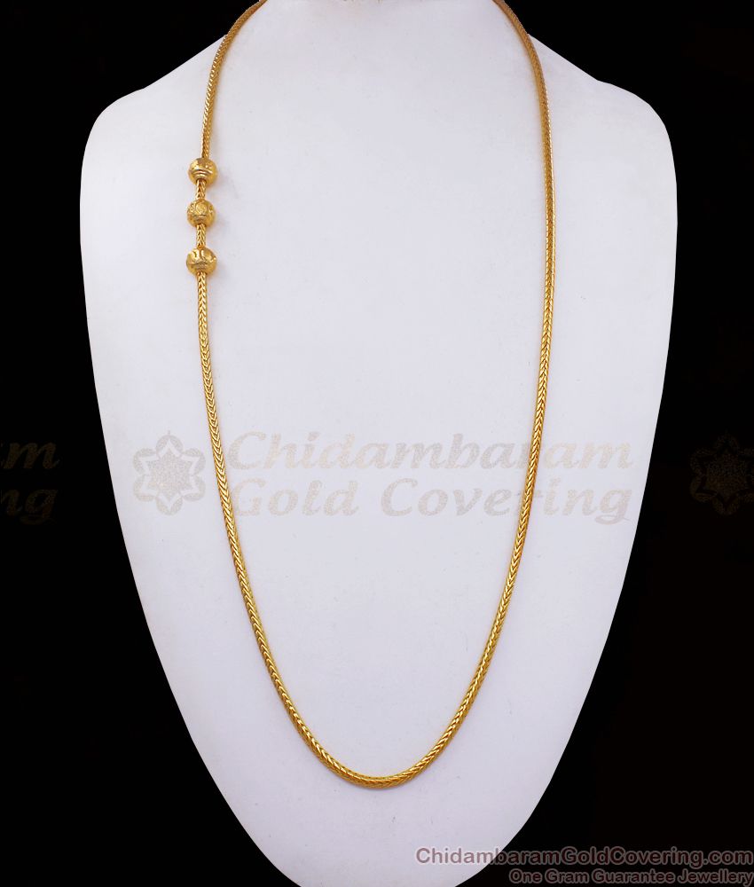 30 Inches Long One Gram Gold Mugappu Chain Ball Side Pendant Daily Wear MCH1022-LG