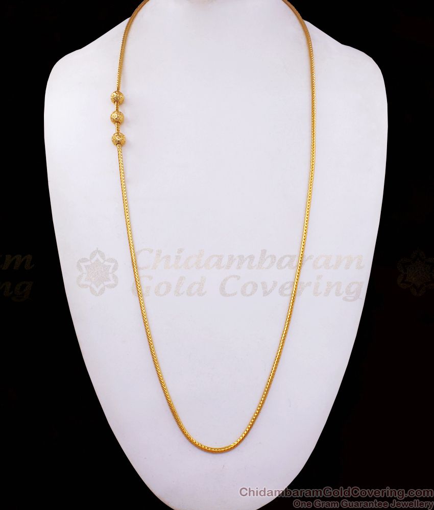 30 Inch Long Gold Plated Mugappu Chain Dotted Ball Pattern MCH1024-LG