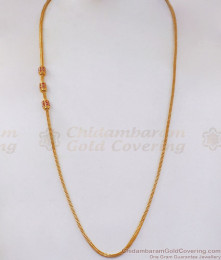 One Gram Gold Mugappu Chain Ruby Balls Side Pendant Daily Wear MCH1027