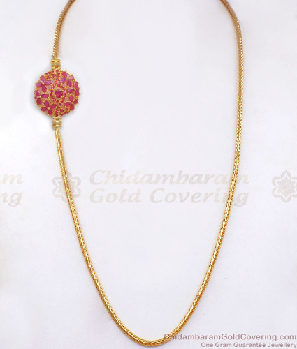 Beautiful Ruby Stone Broad Gold Plated Mugappu Chain Shop