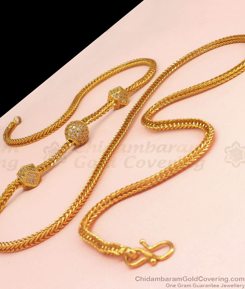 Stunning White Stone Gold Mugappu Chain Ball Design MCH1047