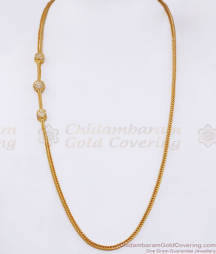 Stunning White Stone Gold Mugappu Chain Ball Design MCH1047