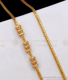 24 Inch Gold Mugappu Chain Triple Layer White Stone MCH1048 24 Inch Gold Mugappu Chain Triple Layer White Stone MCH1048