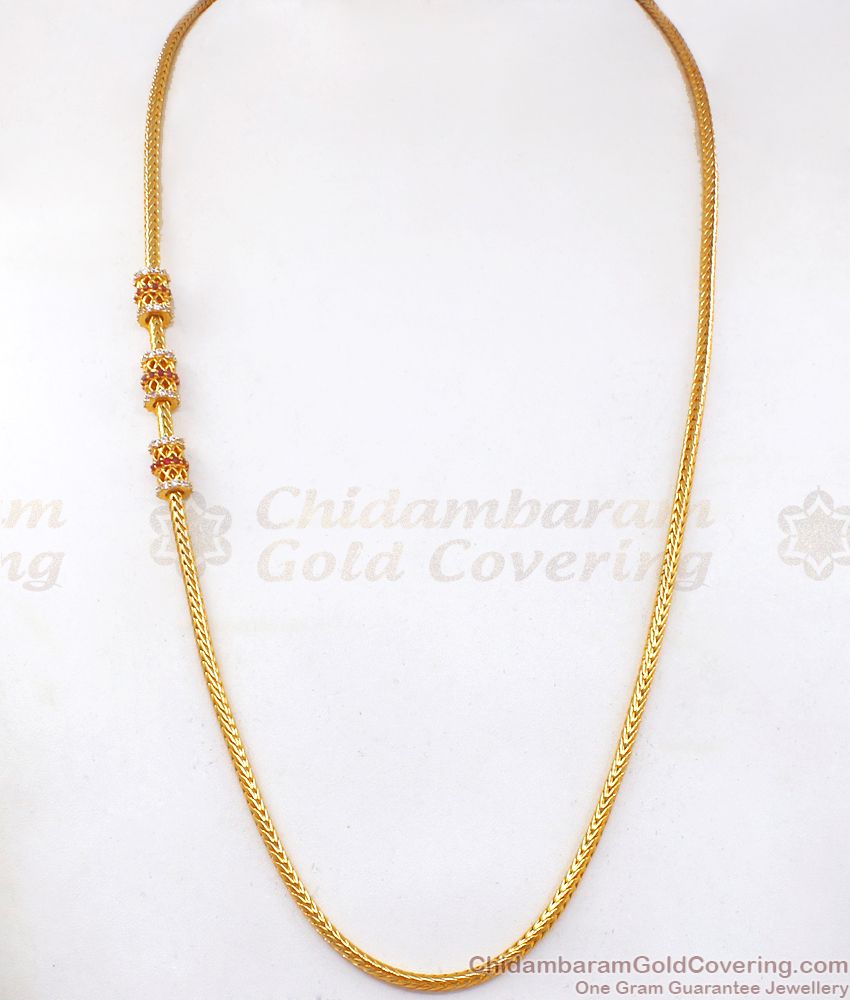 One Gram Gold Mugappu Chain Triple Layer Multi Stone MCH1049