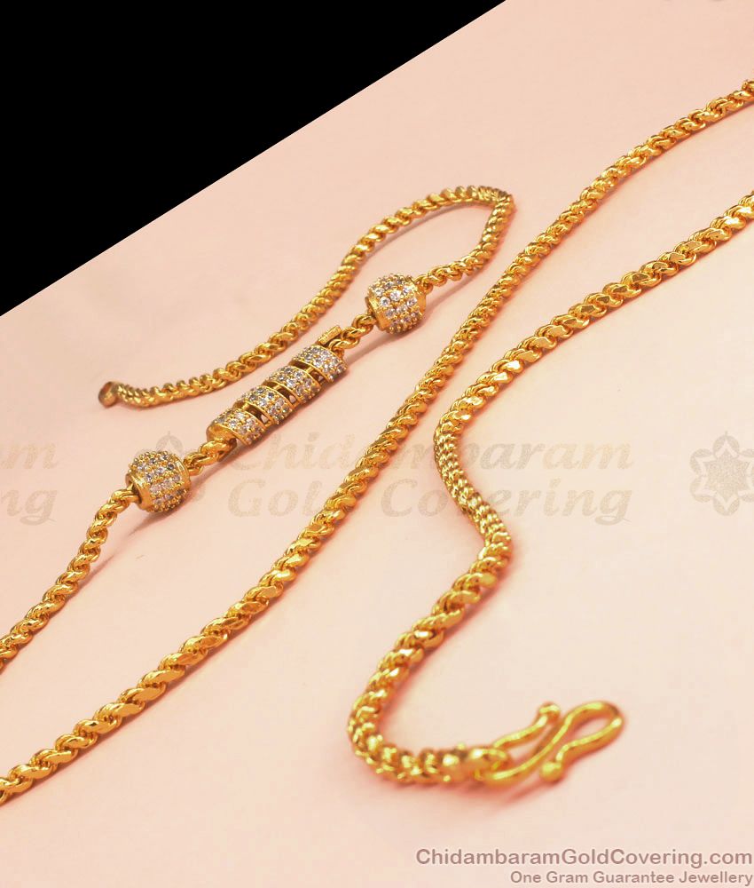 Stylish Gold Plated Side Pendant Murukku Chain Mogappu Collection MCH1050