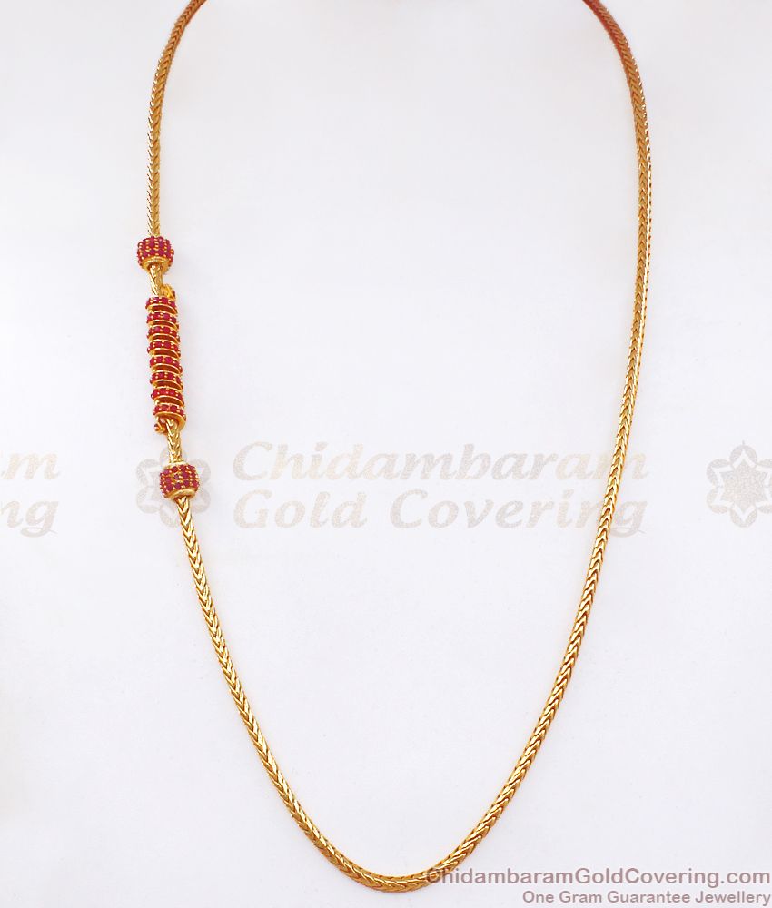 Gold Plated Side Pendant Chain Ruby Stone Mugappu MCH1051