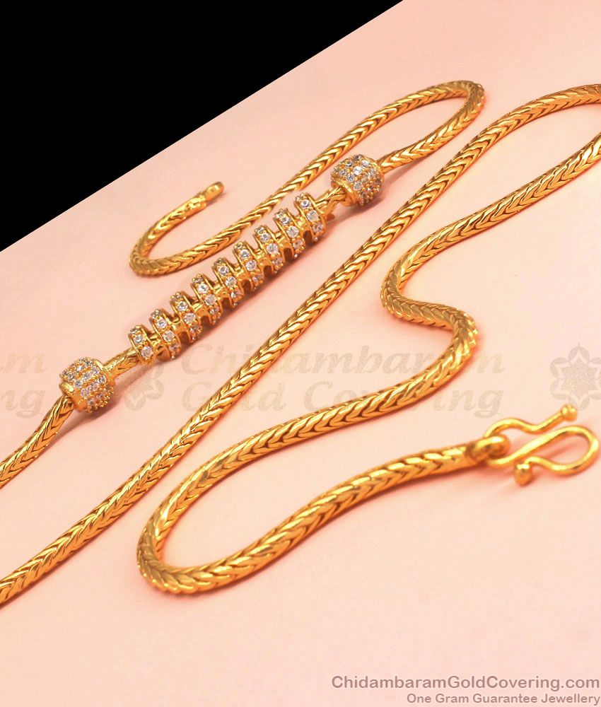 One Gram Gold Mugappu Chain Spiral Design White Stone MCH1052