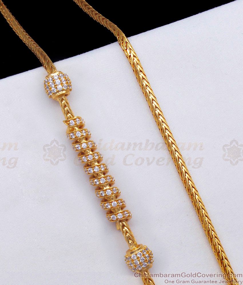 One Gram Gold Mugappu Chain Spiral Design White Stone MCH1052