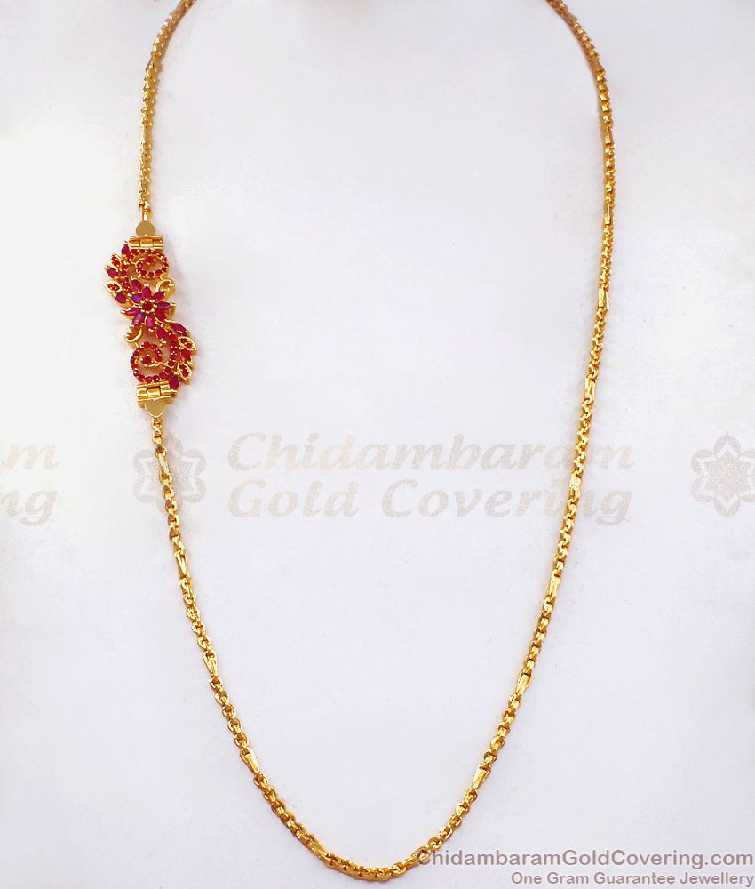 Ruby Stone One Gram Gold Side Pendant Chain Flower Design MCH1068