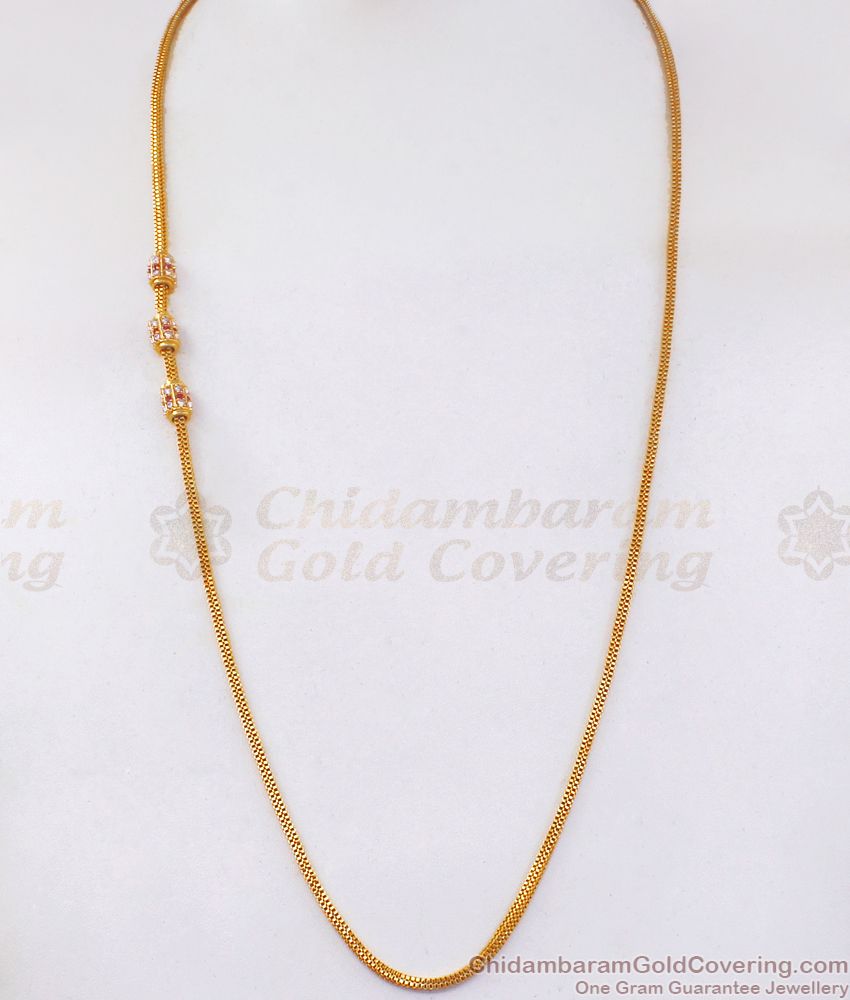 Classic One Gram Gold Mugappu Chain Multi Stone Side Pendant MCH1071