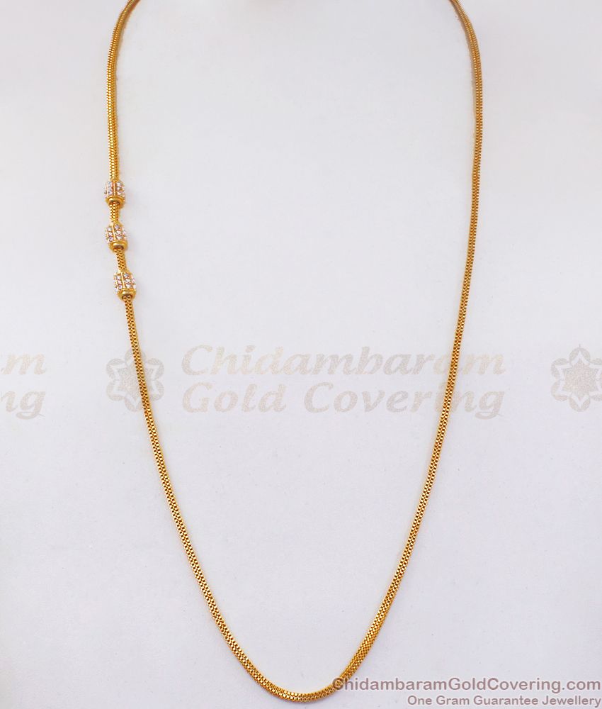 Gold Plated Mugappu Chain White Stone Side Pendant MCH1072