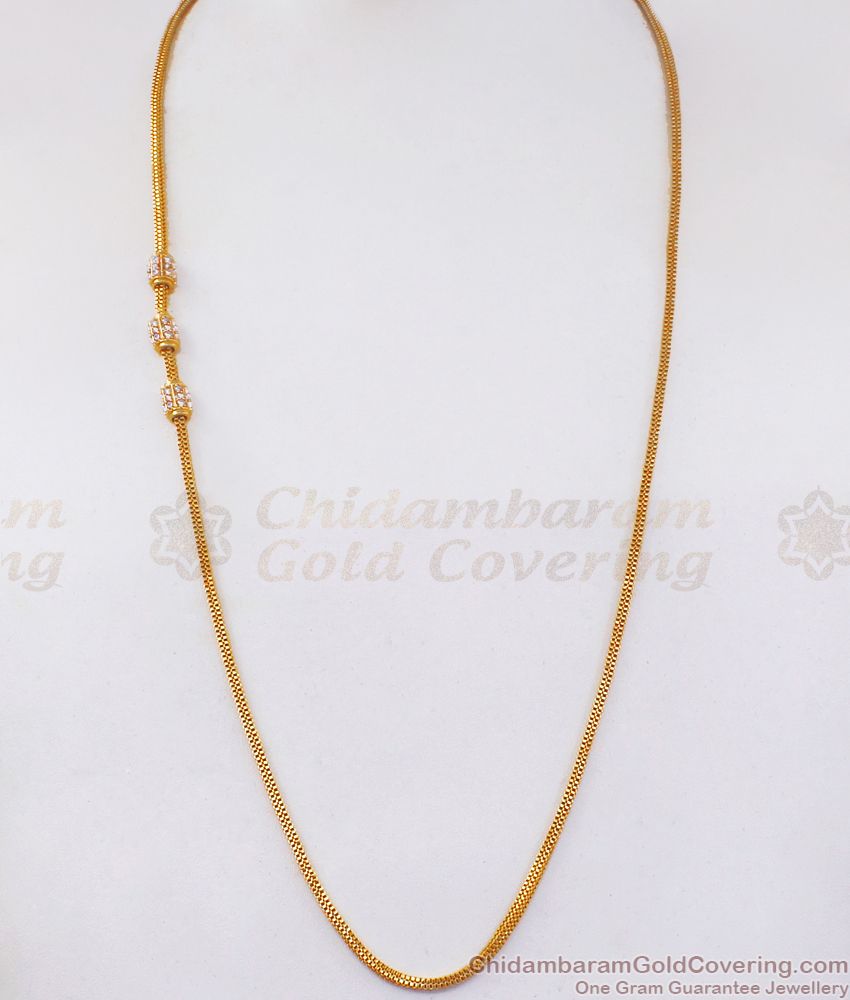 Gold Plated Mugappu Chain White Stone Side Pendant MCH1072-LG