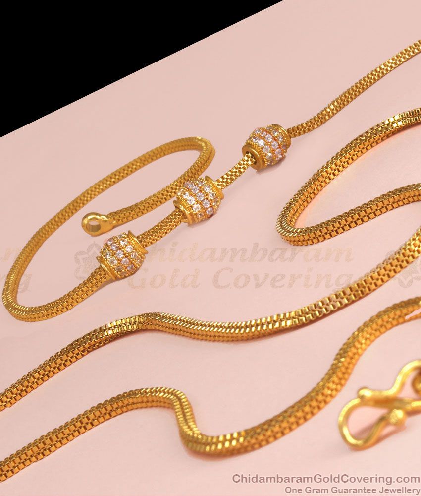 Real Gold Design Mugappu Box Chain Full White Stone MCH1075