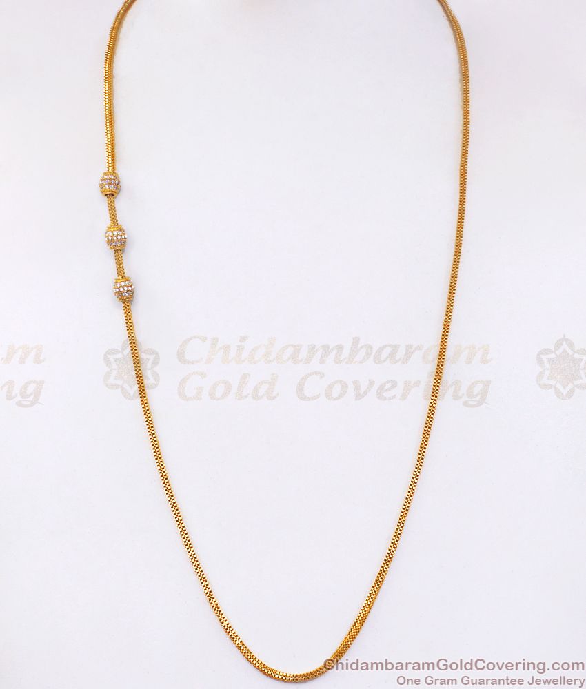 Real Gold Design Mugappu Box Chain Full White Stone MCH1075