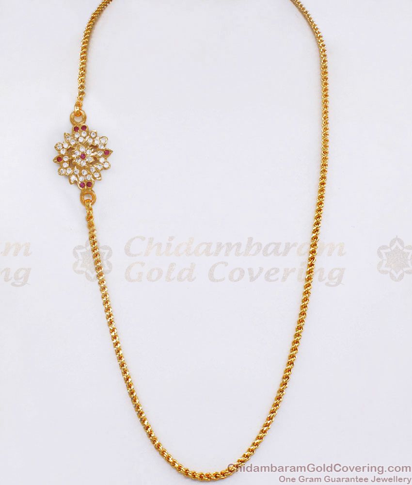 30 Inch Long 5 Metal Single Line Mugappu Ruby White Gati Jewelry MCH1092-LG
