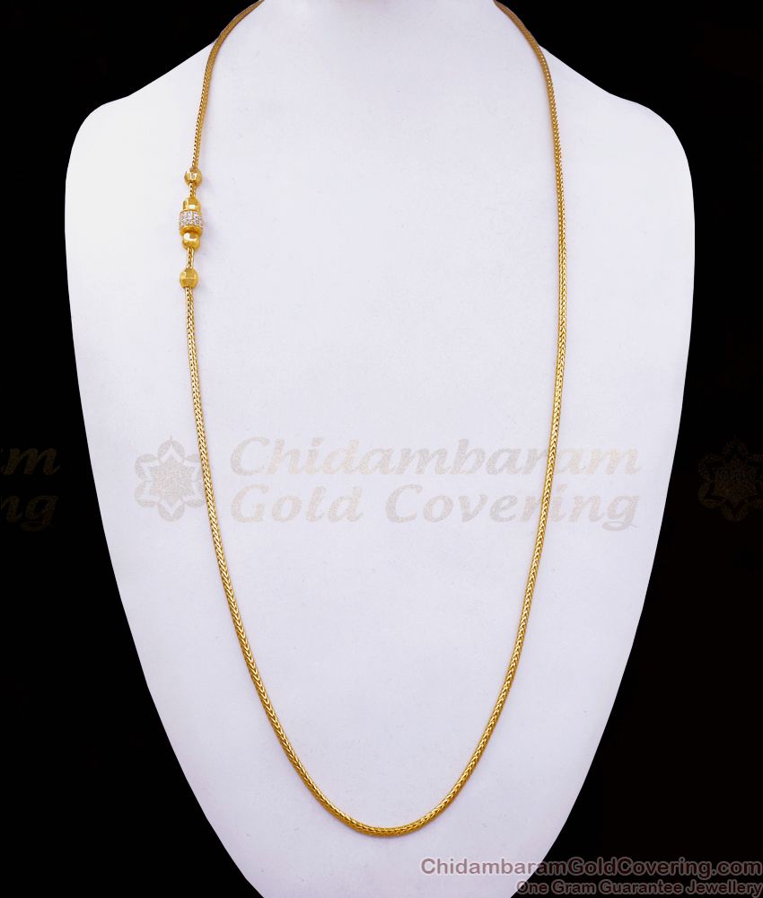 30 Inch Long Slim Ball Pattern AD Stone Gold Mugappu Chain Shop Online MCH1096-LG