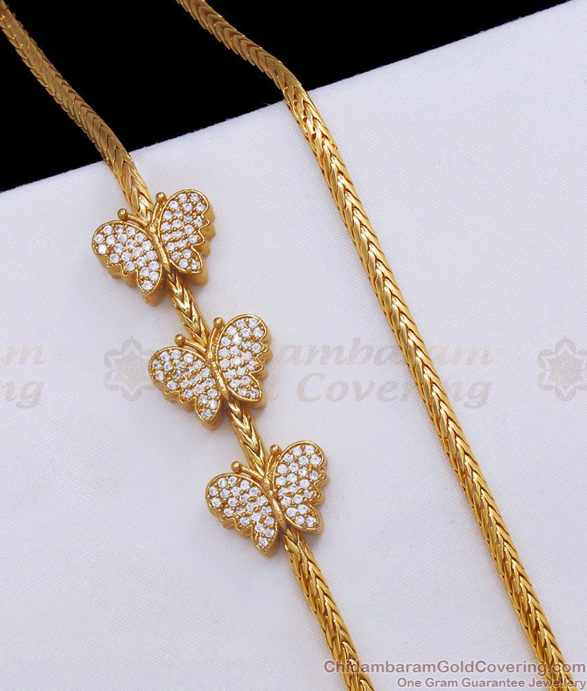 Beautiful Gold Plated Mugappu Butterfly Design White Stone MCH1098