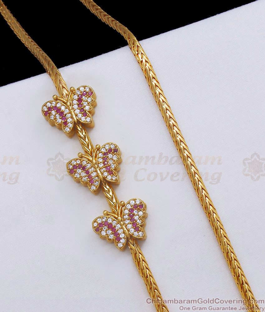 Ruby White Ad Stone Gold Mugappu Chain Butterfly Design MCH1099