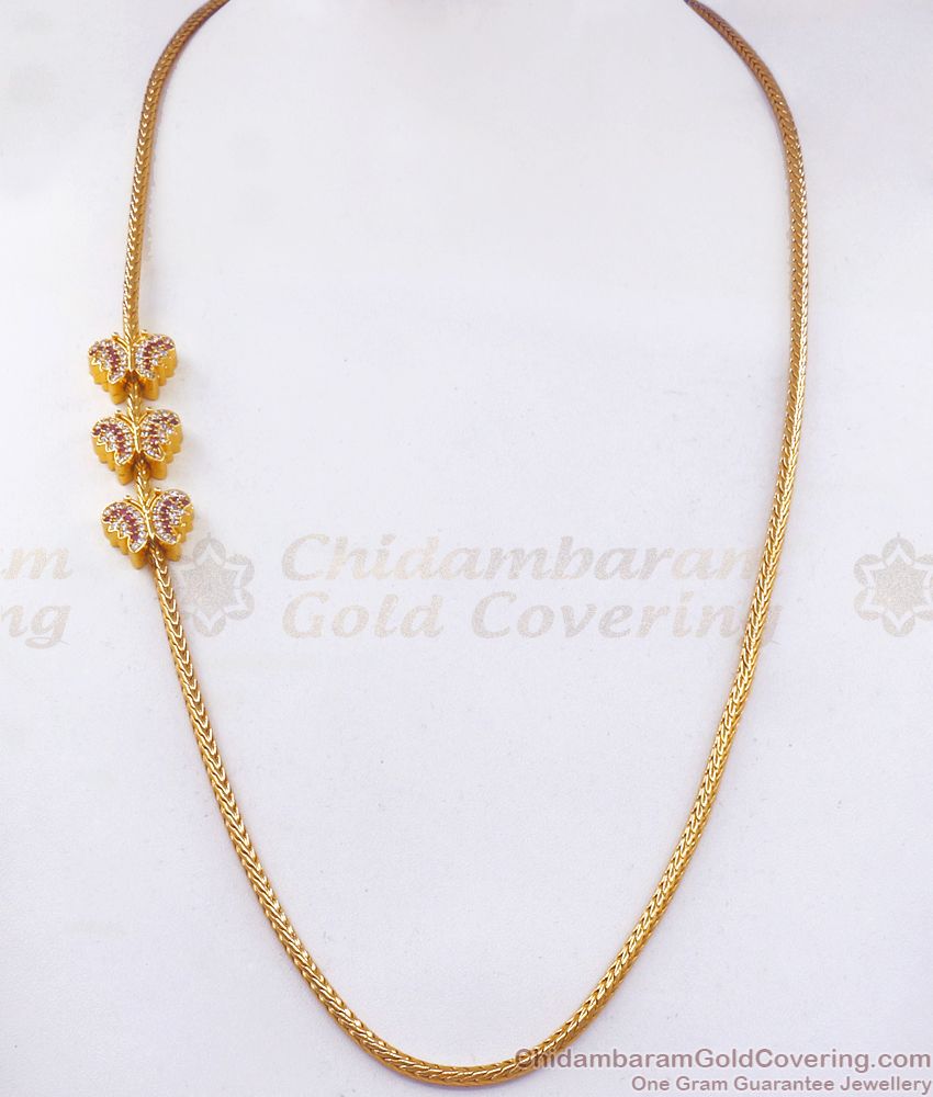 Ruby White Ad Stone Gold Mugappu Chain Butterfly Design MCH1099